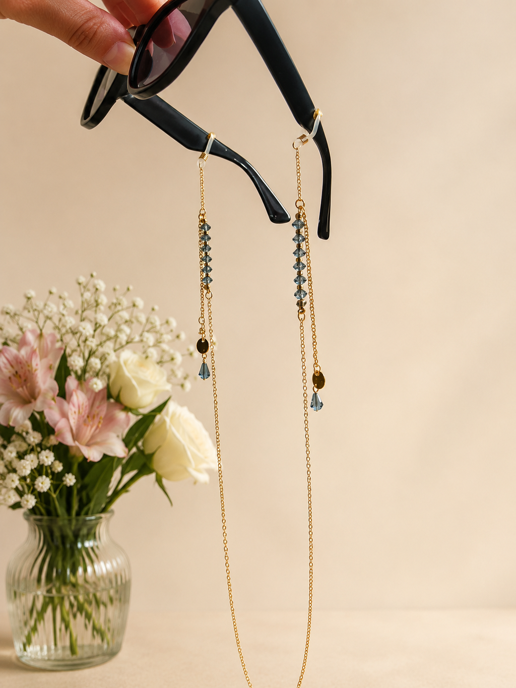 Chaîne Porte-Lunettes Élégante avec Perles Bleues