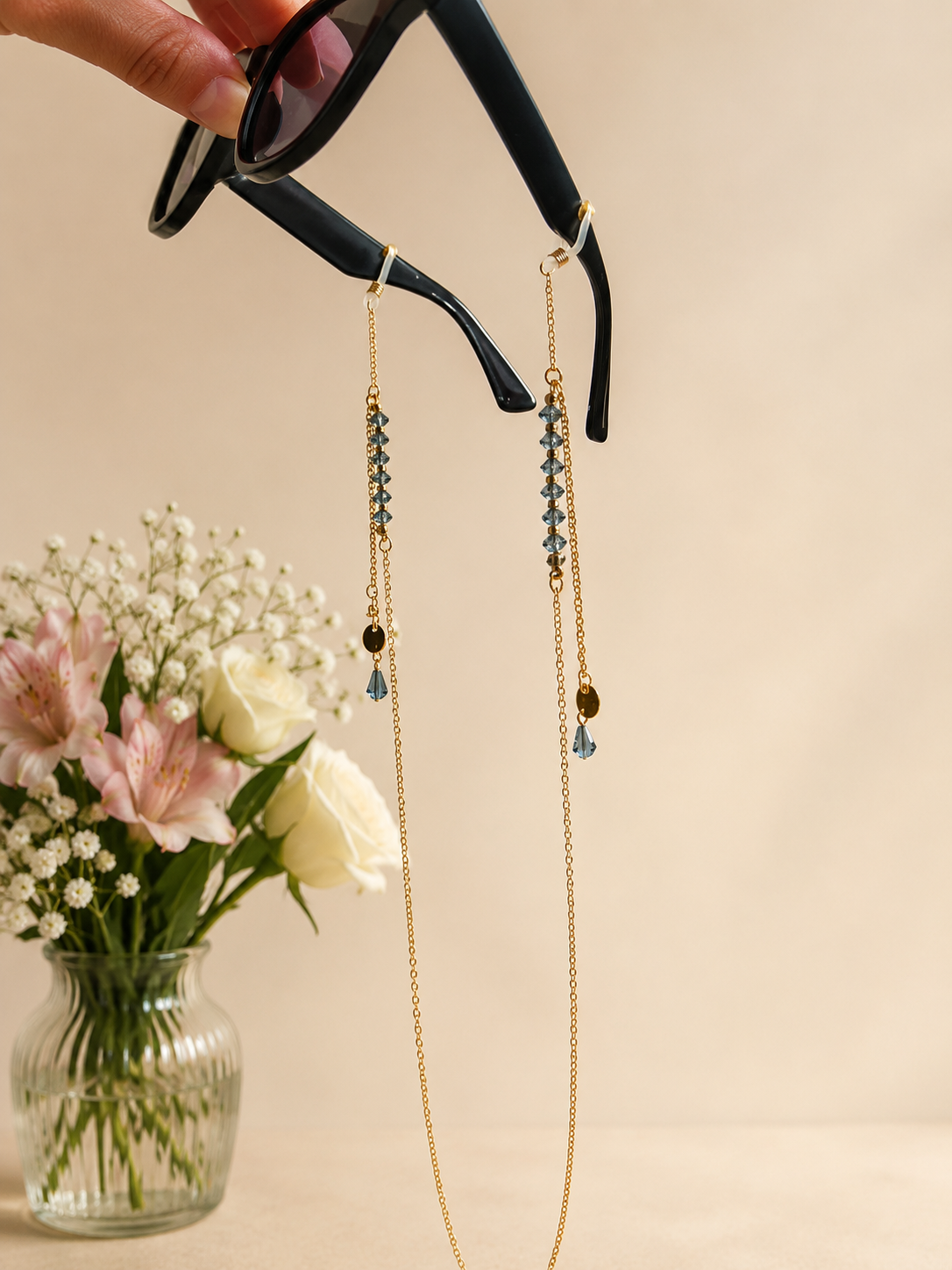 Chaîne Porte-Lunettes Élégante avec Perles Bleues