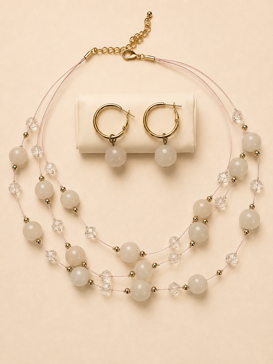 Ensemble Collier &amp; Boucles d'Oreilles – Perles Blanches Élégantes