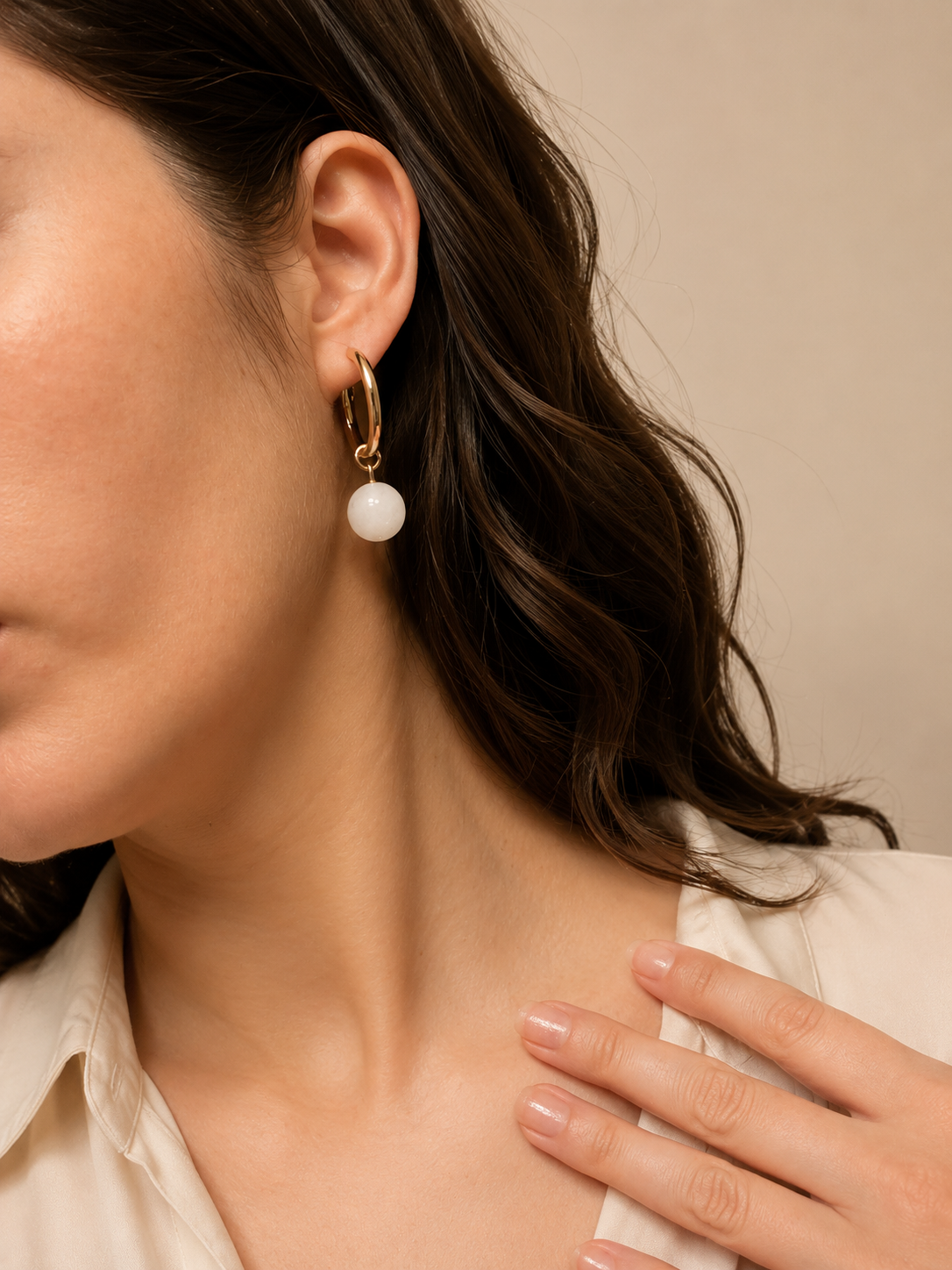 Boucles d'Oreilles Créoles avec Perles Blanches
