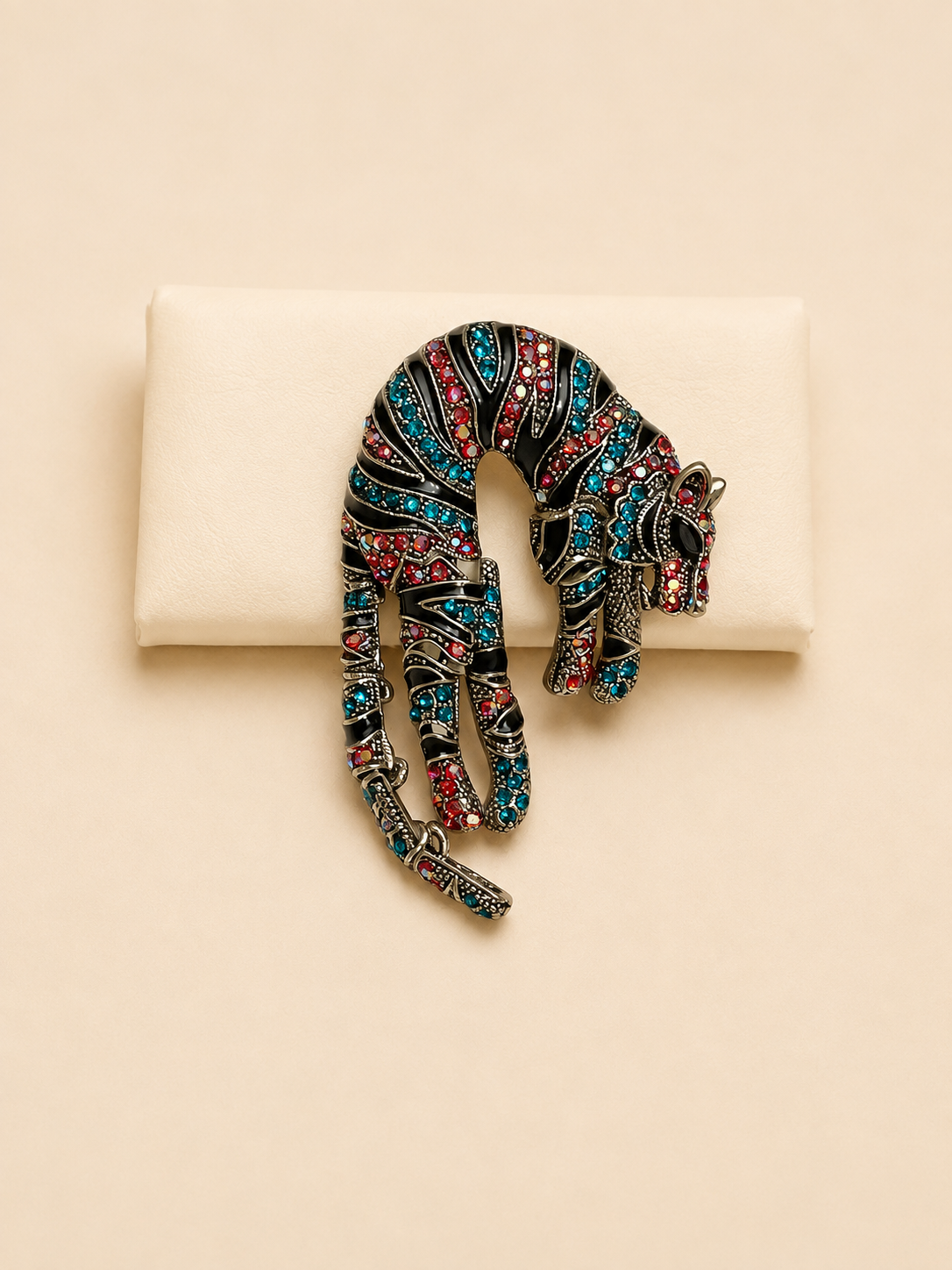 Broche Tigre Strass Multicolores