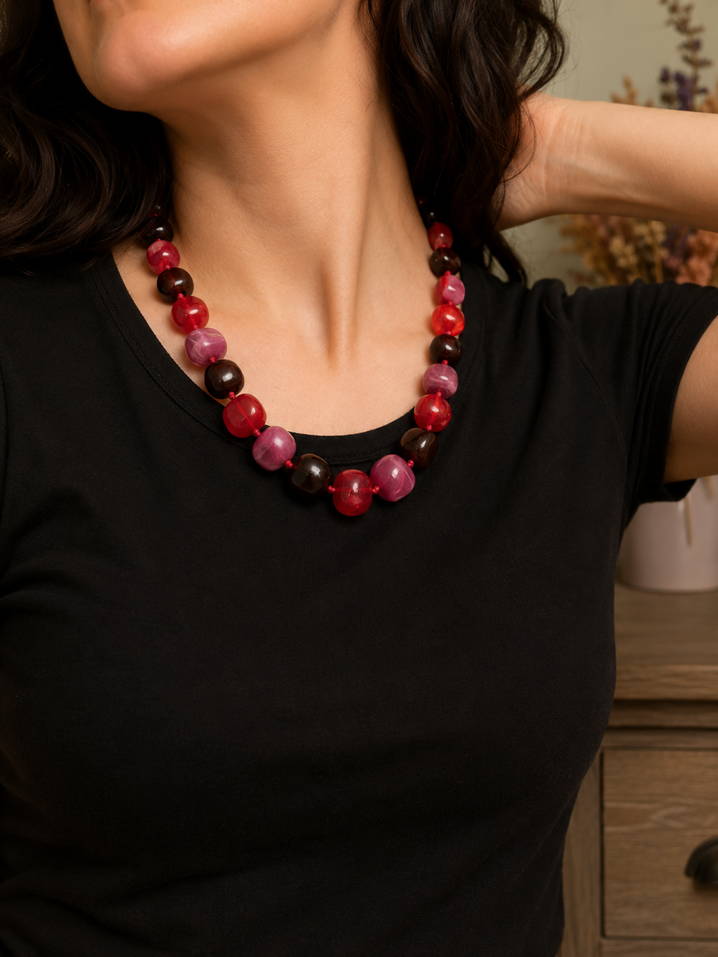 Collier Fantaisie Multicolore à Grosses Perles